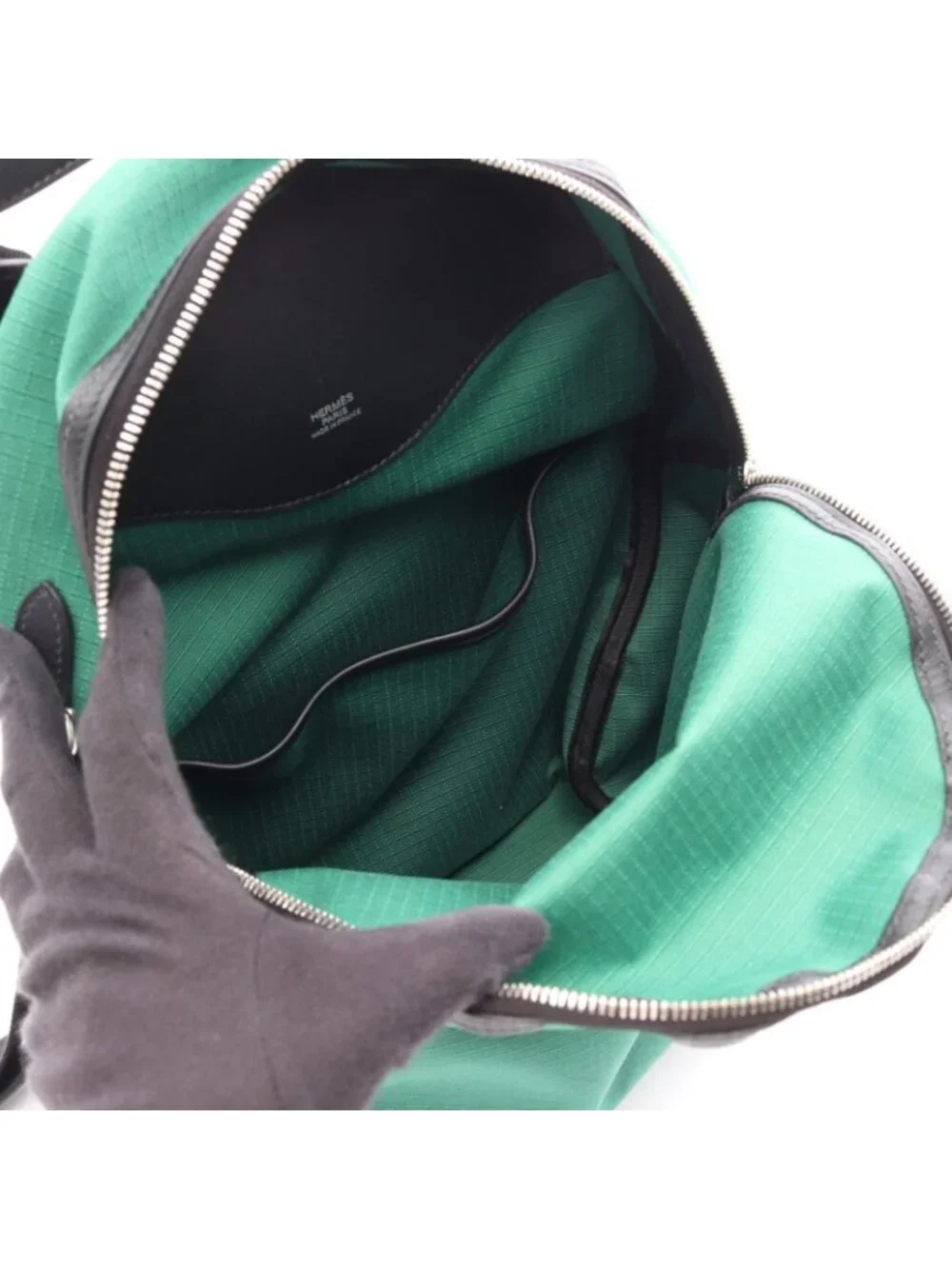 Hermes Backpack a Dos All Back Green Black Canvas Leather All T&c